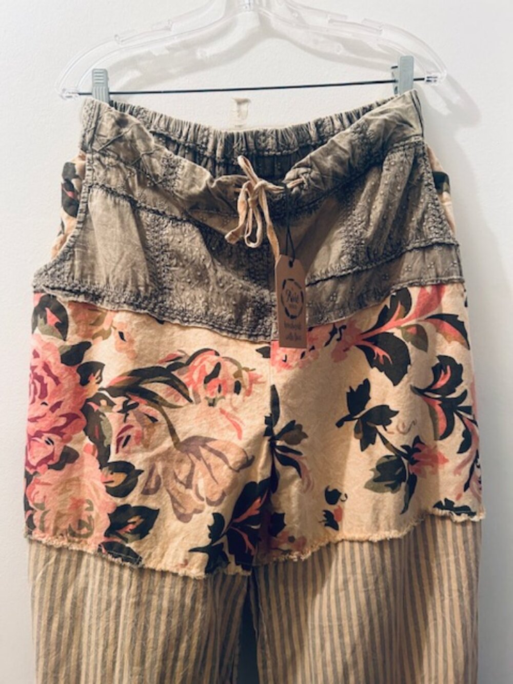 1397 A Rare Bird Chambray Tiered Roses & Striped Tie Waist One Size Pants NWT - Picture 6 of 16